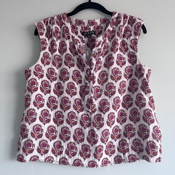 J.Crew Cora Soft Gauze Top Bouquet Block Print Floral Cotton Blouse XS Fits S/M - Picture 3 of 5
